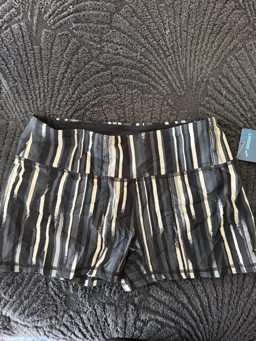 Brooks Women's Black, Blue, Gray & White Striped Running Shorts